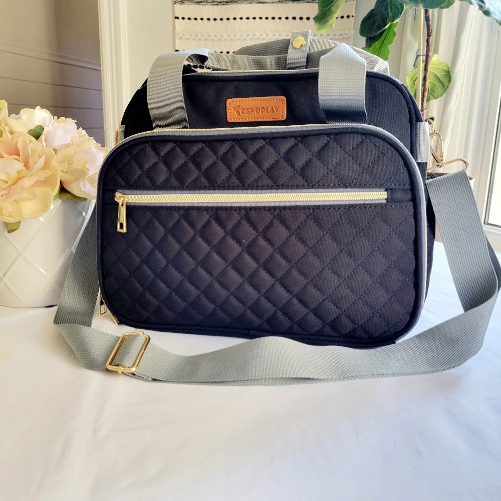 TRENDPLAY Black Small Diaper Tote Baby Maternity Bag, Neutral Quilt Canv…